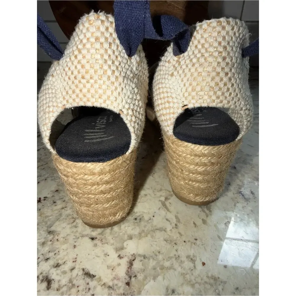 Viscata Spain $140 Striped Navy and White Escala Espadrille Lace-Up EU39 US8 EUC